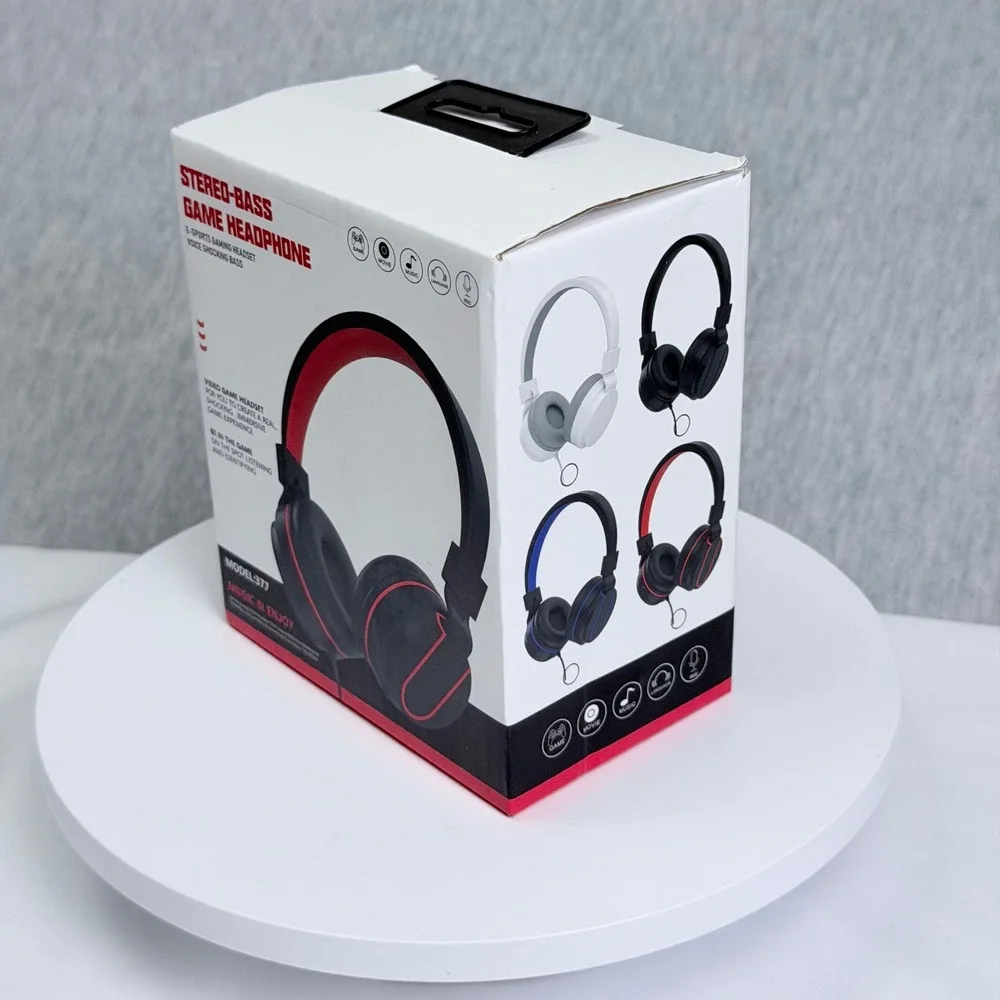 Stereo-Bass Game Headphone Model 377 E-Sports Gaming Headset Black Red Wired